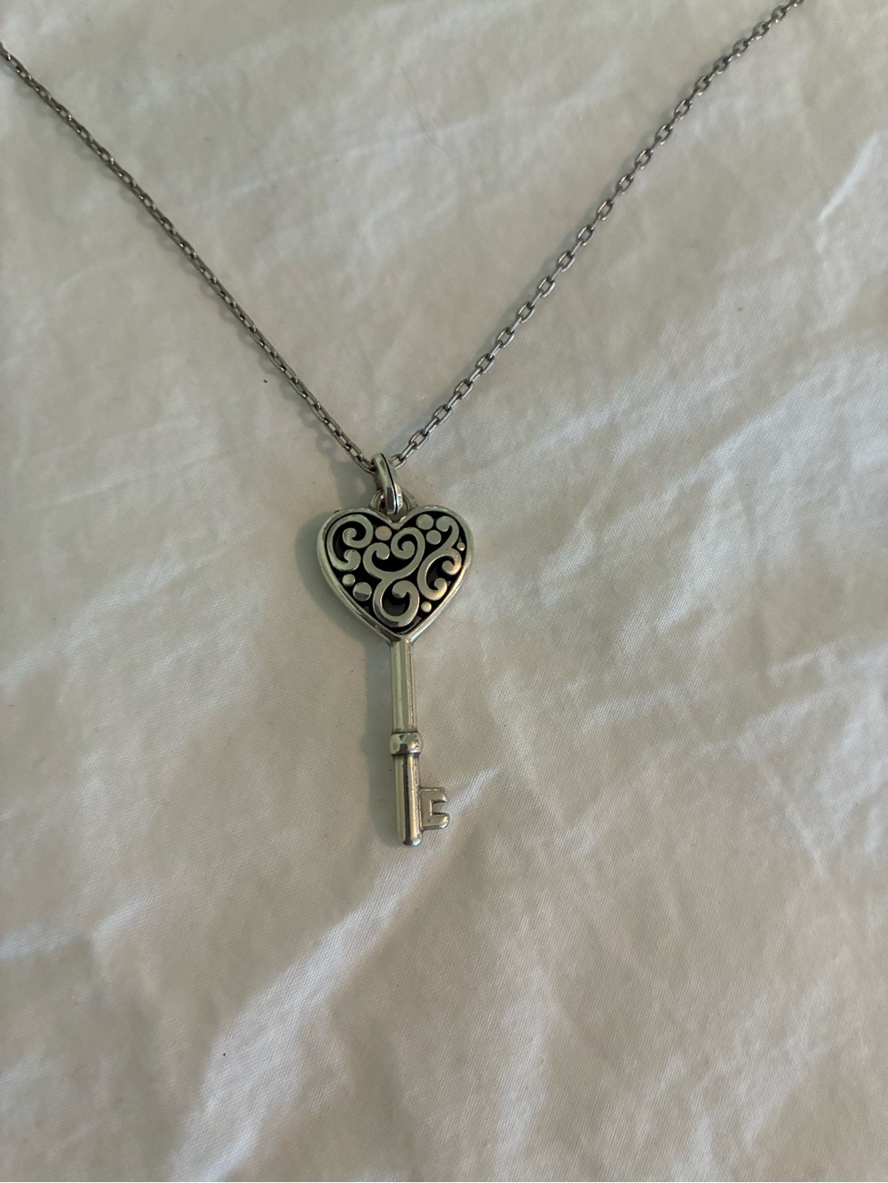 Brighton Silver Heart Key Necklace with Filigree Detail